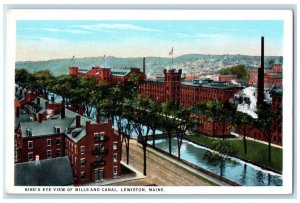 c1920's Birds Eye View Of Mills & Canal Buildings Bridge Lewiston Maine Postcard