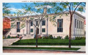 USA Indiana Lafayette Albert. A. Wells Memorial Library Vintage Postcard C224