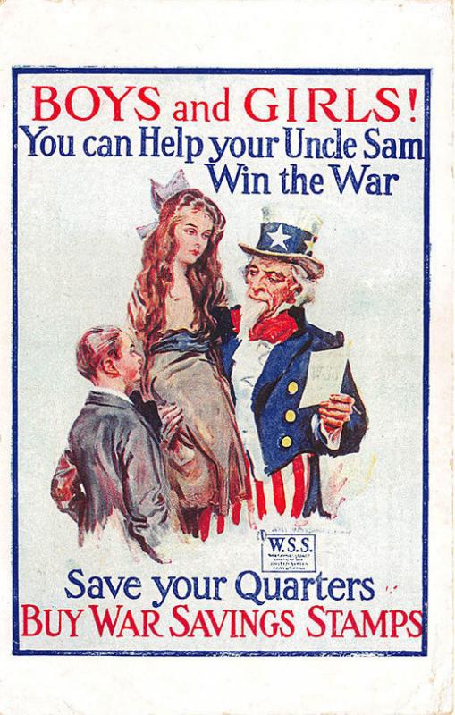 W. S. S. U.S. Uncle Sam WW I Patriotic Poster Postcard