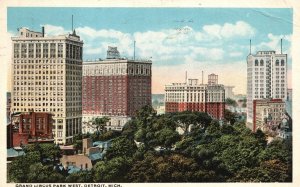 Vintage Postcard 1919 Grand Circus Park West Detroit Michigan C.T. American Art