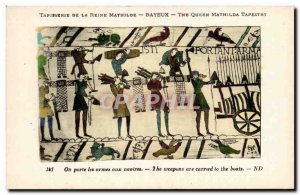 Postcard Old Bayeux Tapestry of Queen Matilda is brought weapons to ships