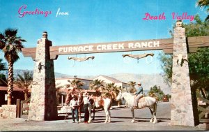 California Death Valley Greetings Showing Horseback Riders At Furnace Creek R...