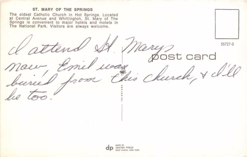 HOT SPRINGS ARKANSAS~ST MARY OF THE SPRINGS~OLDEST CATHOLIC INTERIOR POSTCARD