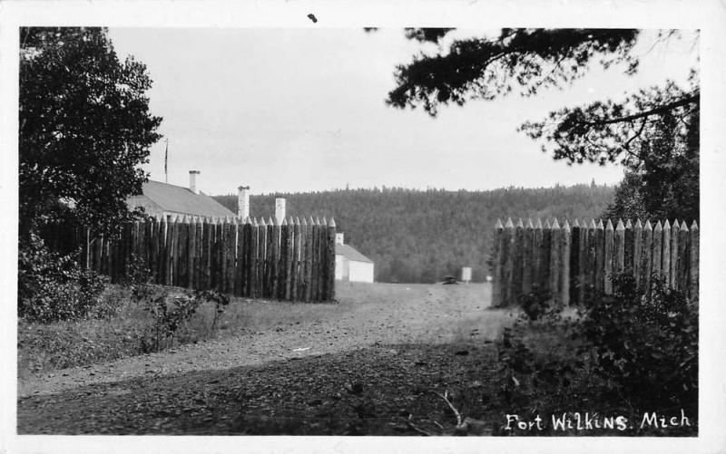 Fort Wilkins Michigan Village Gate Real Photo Antique Postcard K53355