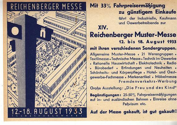 Germany - Reichenberger Messe - Czechoslovakia 1933 Handbill