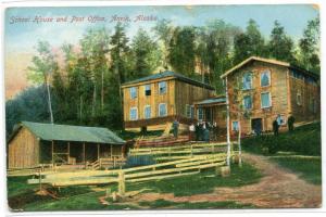 School House Post Office Anvik Alaska 1910c postcard