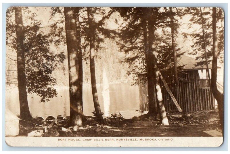 Boat House Camp Billie Bear Huntsville Muskoka Ontario RPPC Photo Postcard