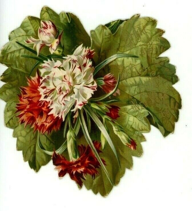 1880s-90s Die-Cut Victorian New Year's Card Beautiful Flowers Leaves *M