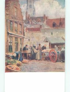 foreign Old Postcard STREET VENDORS IN BRUGES BELGIUM AC2613