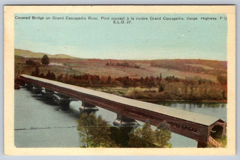 Covered Bridge on Grand Cascapedia River Quebec Canada, Vintage PECO Postcard
