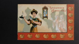 USA Halloween Postcard Cover 1909 MI to Lake Odessa MI Woman with Ghosts