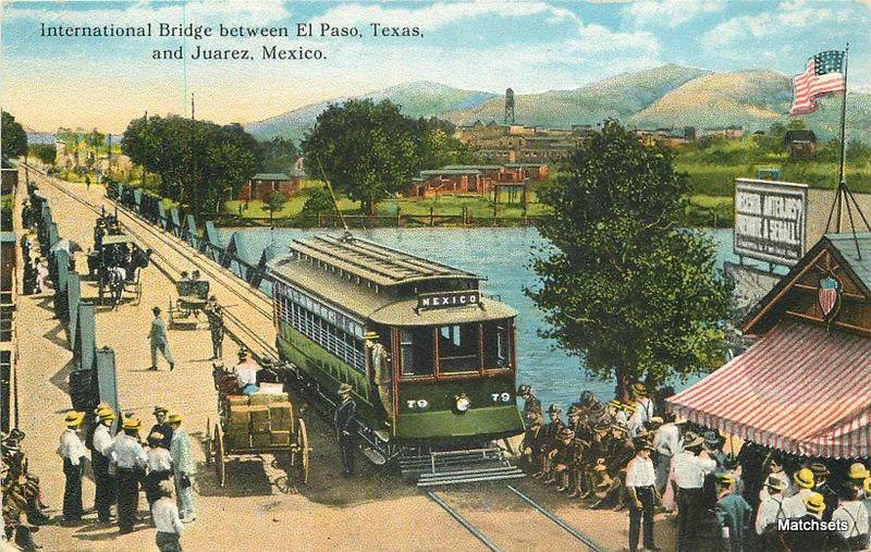 International Bridge EL PASO TEXAS JUAREZ MEXICO Trolley postcard 11020 TEICH