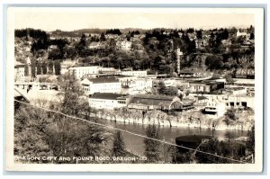 1944 Bird's Eye View Of Oregon City And Mount Hood OR RPPC Photo Posted Postcard