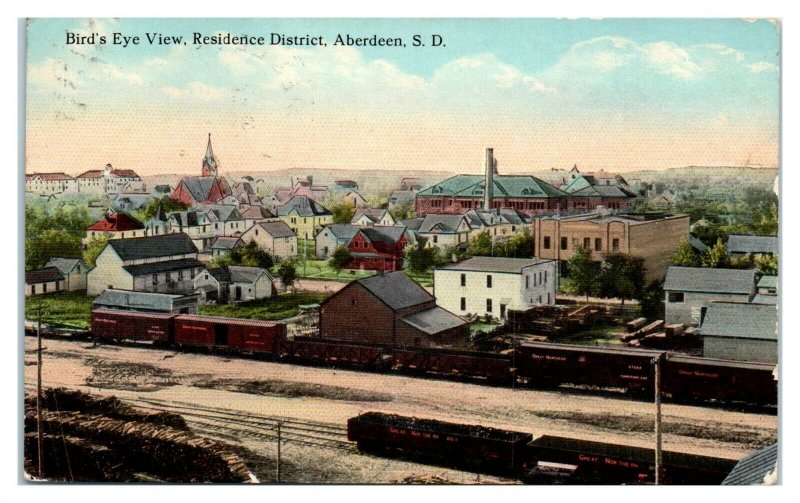 Bird's-Eye View Residence District & Railroad Yard, Aberdeen, SD Postcard 6E(2)4