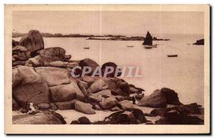 Old Postcard Tregastel Les Rochers De La Baie