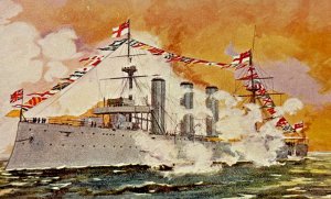 HMS Essex Firing Guns Cruiser Ship Royal Navy Vintage Postcard Rare Art WWI Era