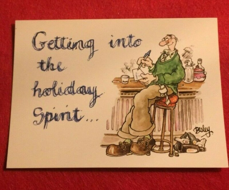 RETRO POSTCARD NEW - GETTING INTO THE HOLIDAY SPIRIT  (KK04)