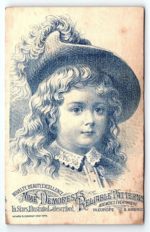 c1880 MME DEMOREST'S RELIABLE PATTERNS ADVERTISING VICTORIAN TRADE CARD P1722