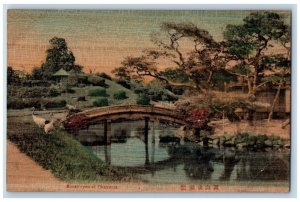 Japan Postcard Korakuyen at Okayama Bridge River Tree Park c1910 Antique