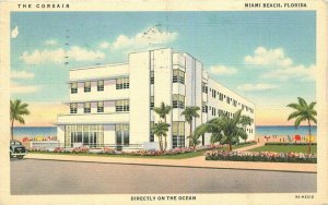 Corsair Hotel roadside Miami Beach Florida linen 1940s Postcard Teich 6635