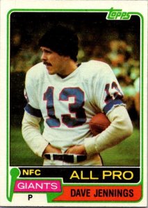 1981 Topps Football Card Dave Jennings New York Giants sk10275