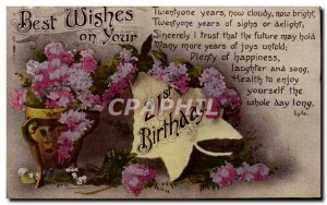 Old Postcard Fantasy Flowers Birthday 21 years