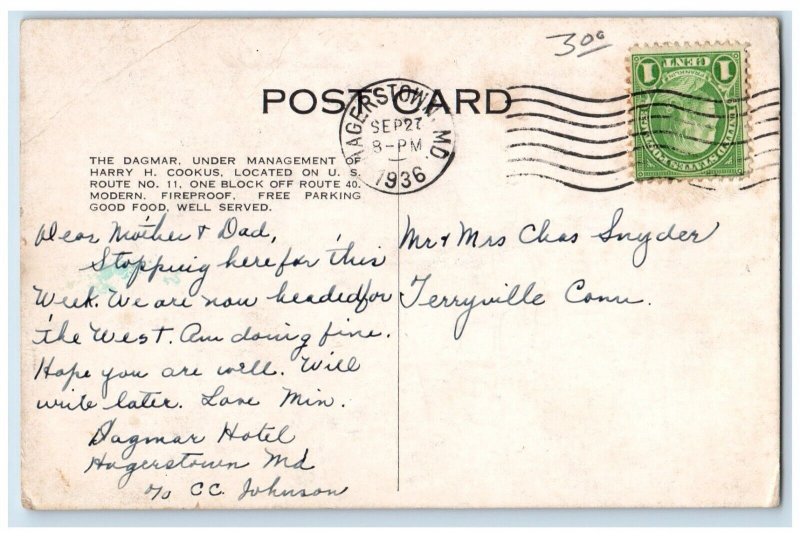 1936 The Dagmar Building Hagerstown Maryland MD Posted Vintage Postcard