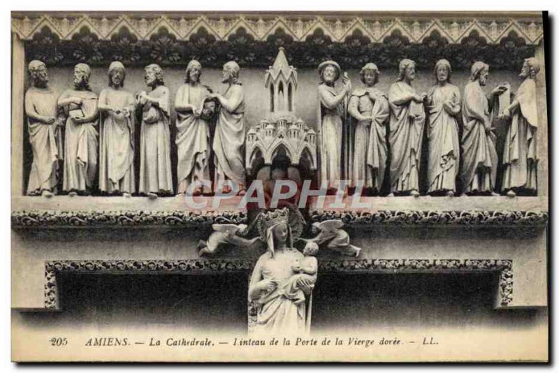 Old Postcard Amiens Cathedral lintel of the Gate of the Virgin gilded