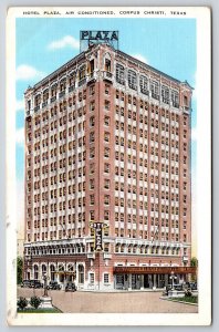 Corpus Christi Texas~Hotel Plaza St View~Sign~Cars~Portico~Linen 1941 Postcard