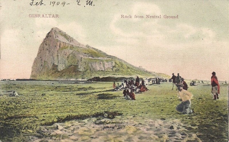 Gibraltar UK Rock from Neutral Ground 1909 People on Beach, British Empire