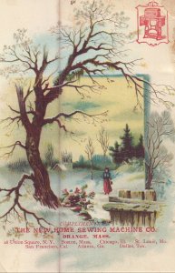 Victorian Trade Card - New Home Sewing Machine Co - Winter Scene