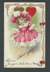 1917 PPC A Valentine Wish W/Girl Embossed
