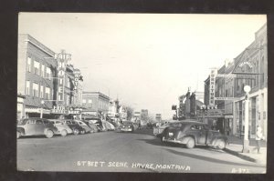 RPPC HAVRE MONTANA DOWNTOWN STREET SCENE OLD CARS STORES REAL PHOTO POSTCARD