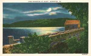 Vintage Postcard 1920's Lake at Night Scranton Pennsylvania PA Nature Scenery