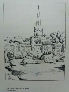 The Parish Church of St Mary Ross on Wye Vintage Sketch Drawing Art Postcard 76'