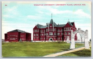 Wesleyan University Place Lincoln Nebraska NB Building Arch Entrance Postcard