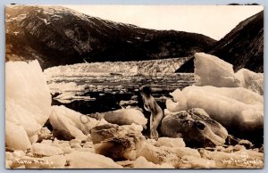 K49/ Taku Glacier Alaska RPPC Postcard c1920 Nude Woman Ice Maid 480