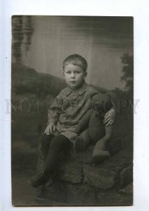 203491 Boy w/ BIG TEDDY BEAR Vintage REAL PHOTO 1929 RUSSIA