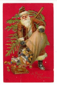 Greeting - Christmas, Santa Claus in Brown Robe   (crease)