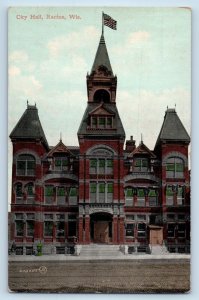 Racine Wisconsin WI Postcard City Hall Exterior Building c1910 Vintage Antique