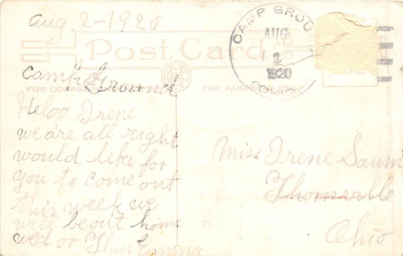 Camp Ground Ohio 1920 WWI Military Postcard Pennant Army Men Scaling Wall