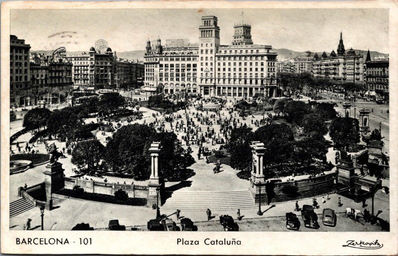 Spain Barcelona Plaça Catalunya Vintage RPPC C173