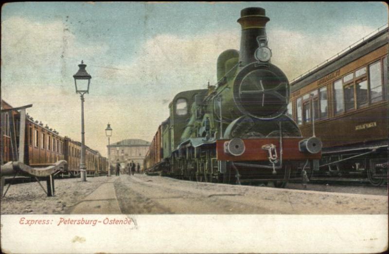 Petersburg - Ostende Belgium Express RR Train c1910 Used Postcard