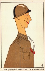 Military General William Simpson WWII Caricature Vintage Postcard C385