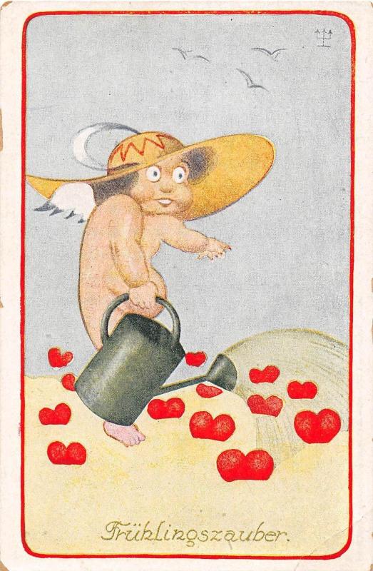 D83/ Valentine's Day Love Holiday Postcard c1910 Kunst German Watering Can 20