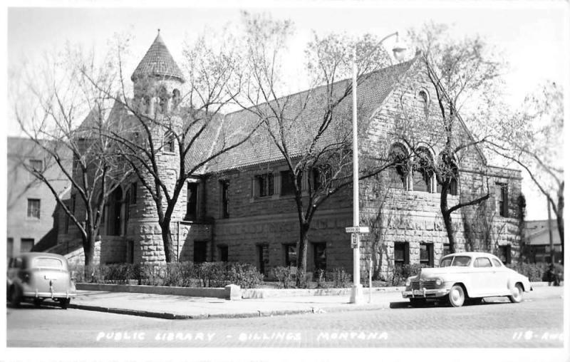 Billings Montana Public Library Street View Real Photo Antique Postcard K16293