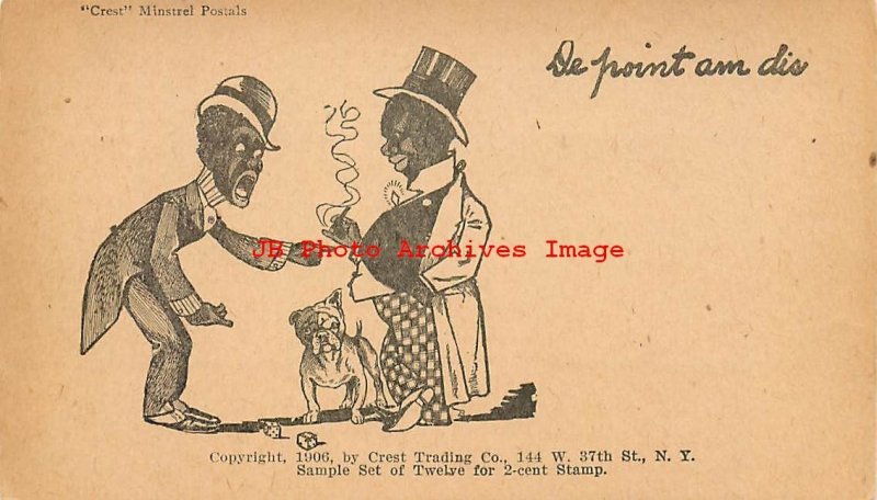 301901-Black Americana, Crest Minstrel Postals, De Point am Dis, Man Smoking,Dog