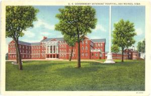 U.S. Government Veteran's Hospital Des Moines Iowa IA, 1938 Linen