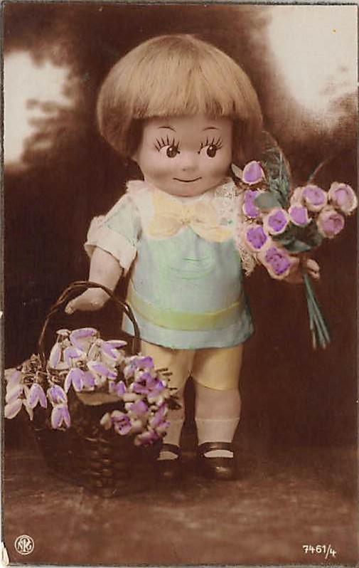Little doll with flowers Tinted Child, People Photo 1927 