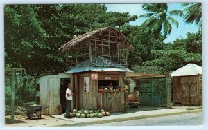 LUQUILLO BEACH, PUERTO RICO ~ Beach Entrance FRUIT VENDORS 1960s-70s Postcard